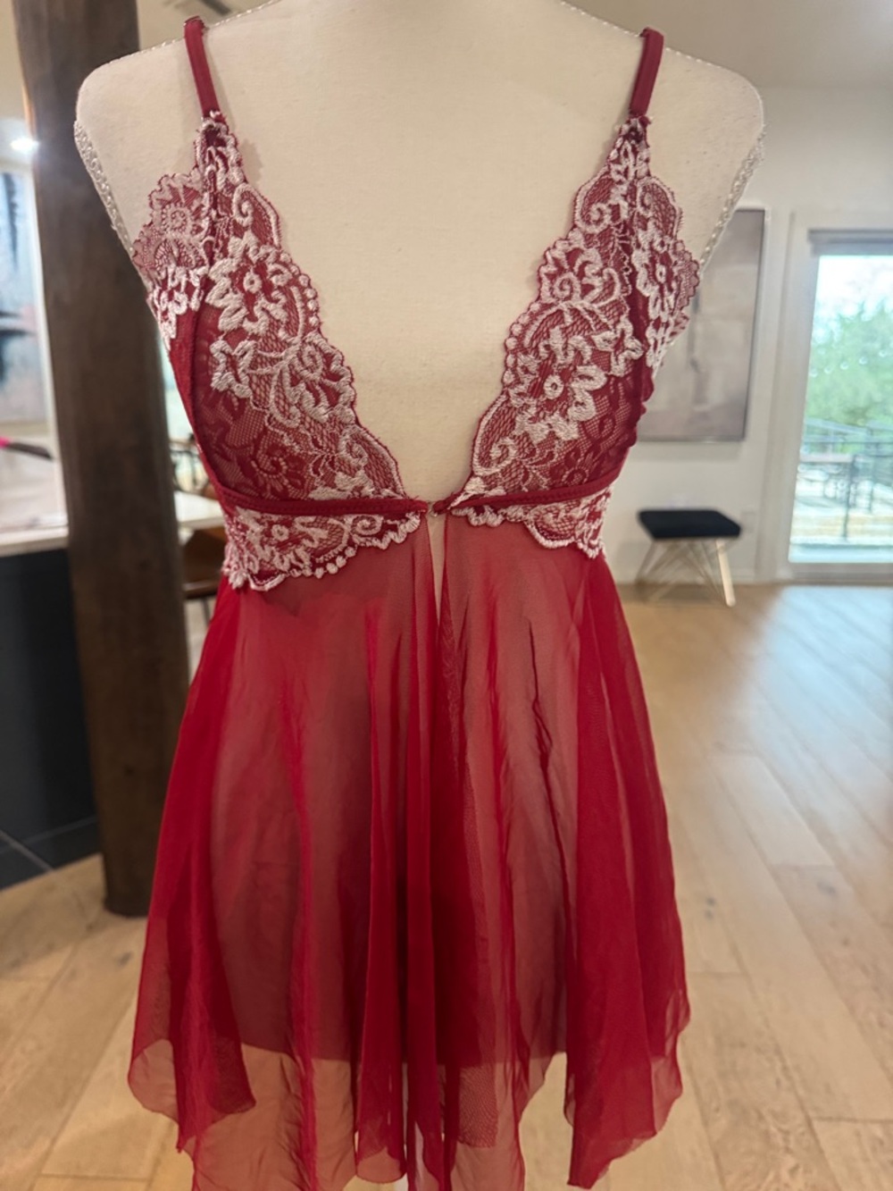 Red Lace Mesh Babydoll Chemise - Brand New Size Small